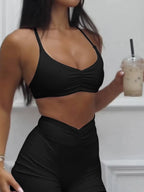 Ruched Sports Bra and High - Waisted Shorts Active Set - Q.B.Accessories
