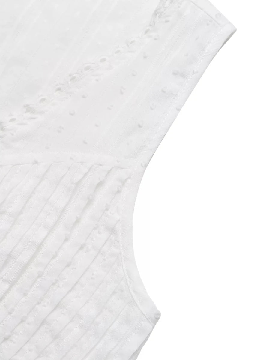 Lace Trim Tie Front Sleeveless Shirt - Q.B.Accessories