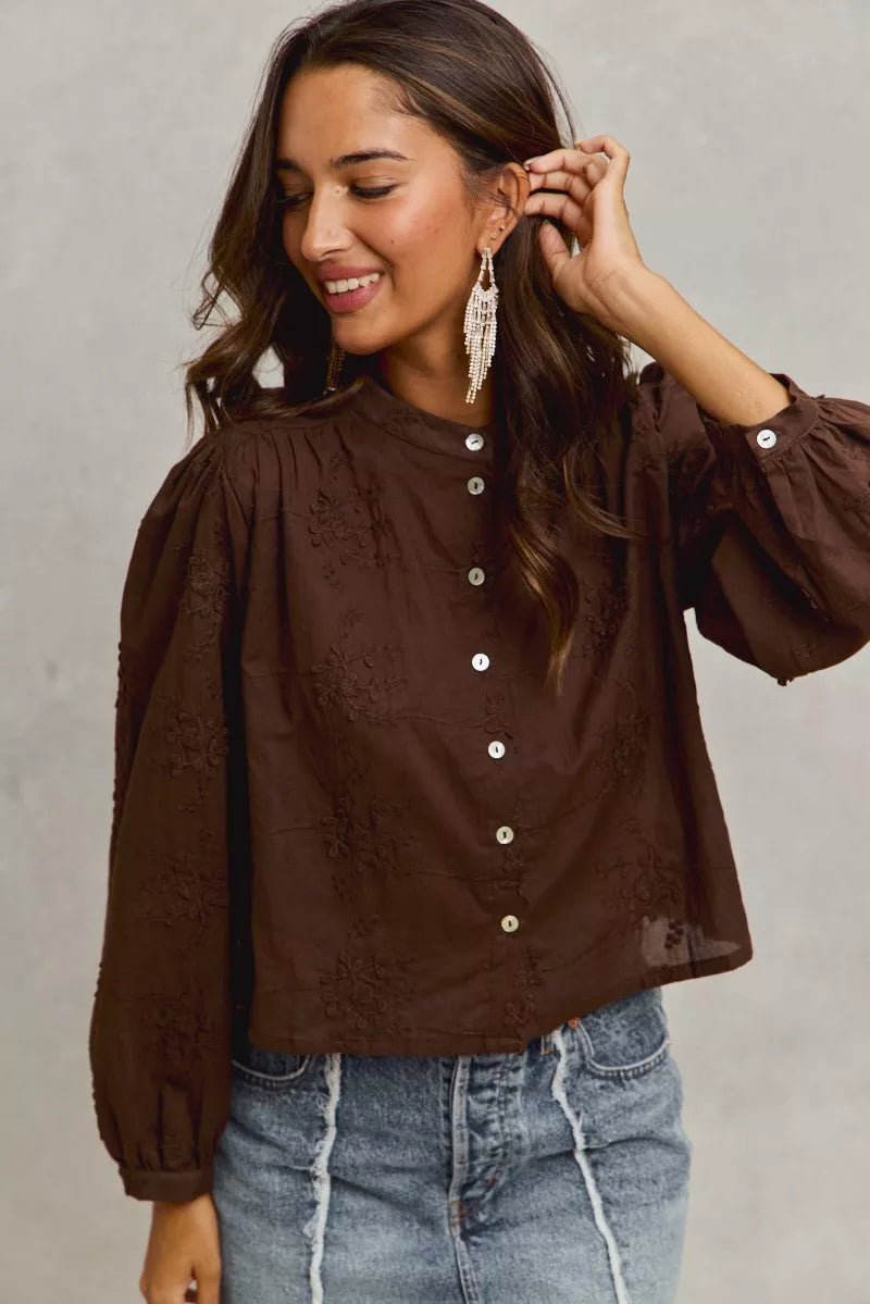 3D Floral Button - Up Blouse – Elegant Statement Piece | QBA - Q.B.Accessories