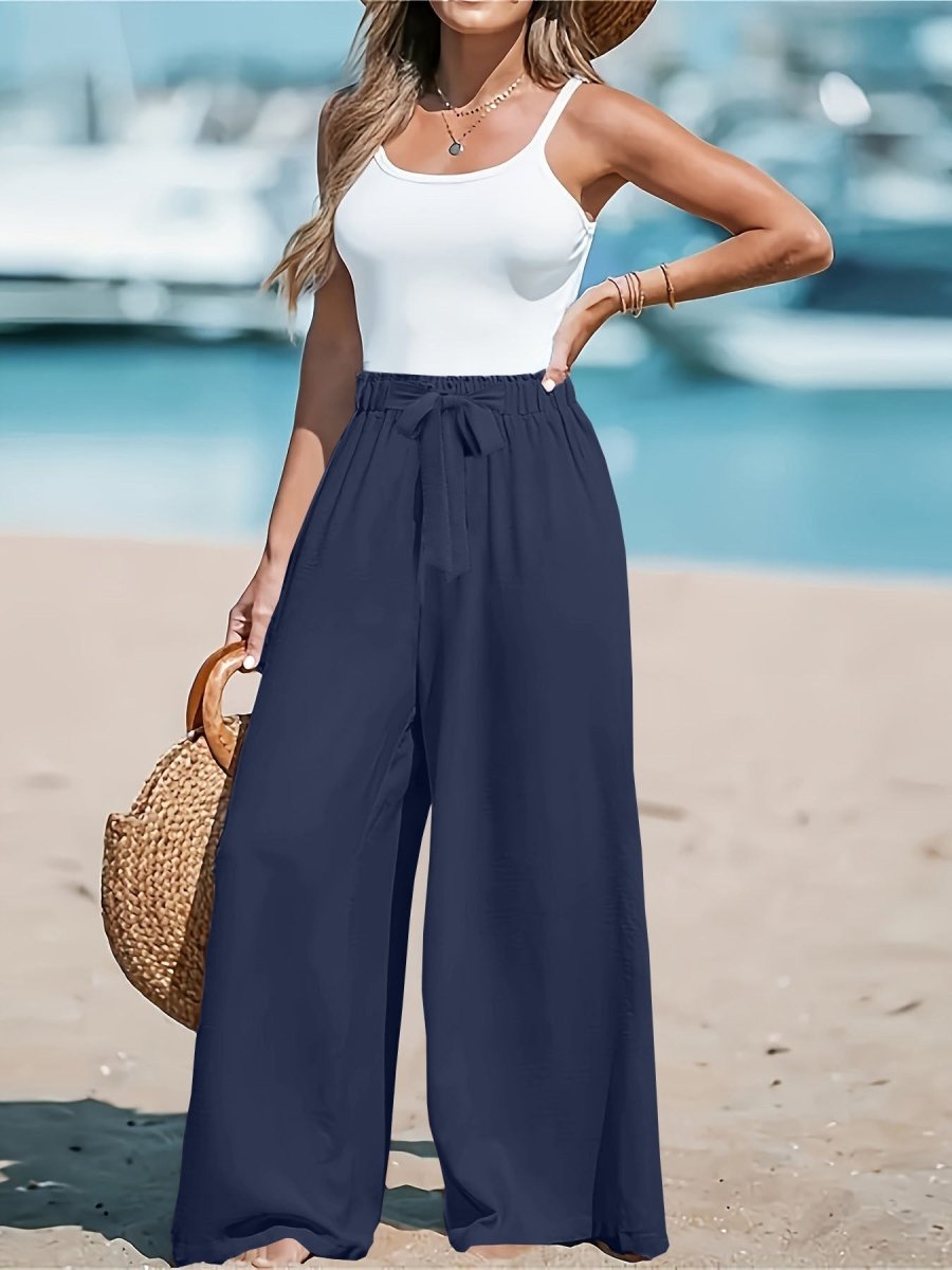 Full Size Drawstring Waist Wide Leg Pants Plus Size - Q.B.Accessories