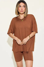 Basic Bae Full Size V - Neck Drop Shoulder T-Shirt and Shorts Set - Q.B.Accessories