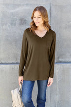 Essential V - Neck Long Sleeve Top – Everyday Comfort Fit | QBA - Q.B.Accessories