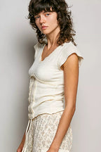 Lace Trim Textured Knit Top – Soft Feminine Style | QBA - Q.B.Accessories