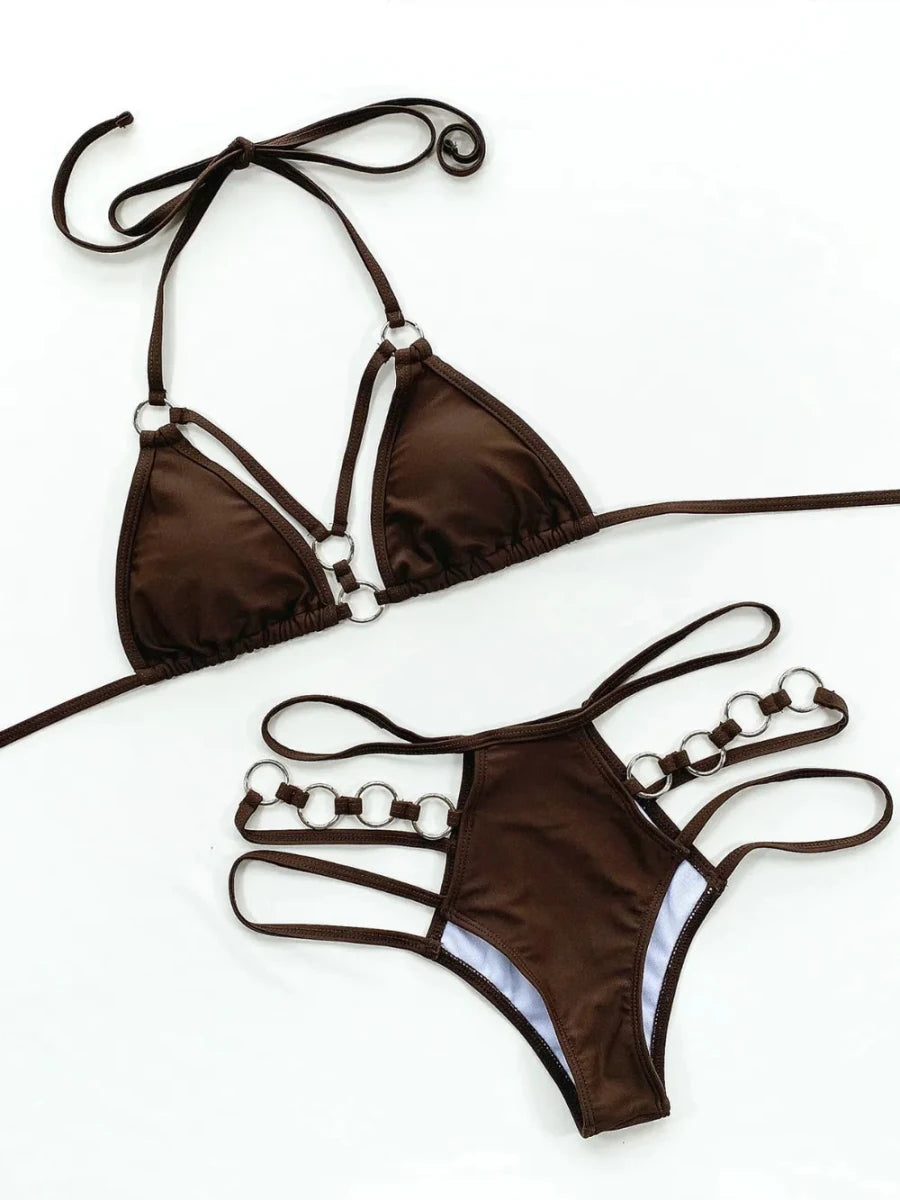 Cutout Halter Neck Two - Piece Bikini Set - Q.B.Accessories