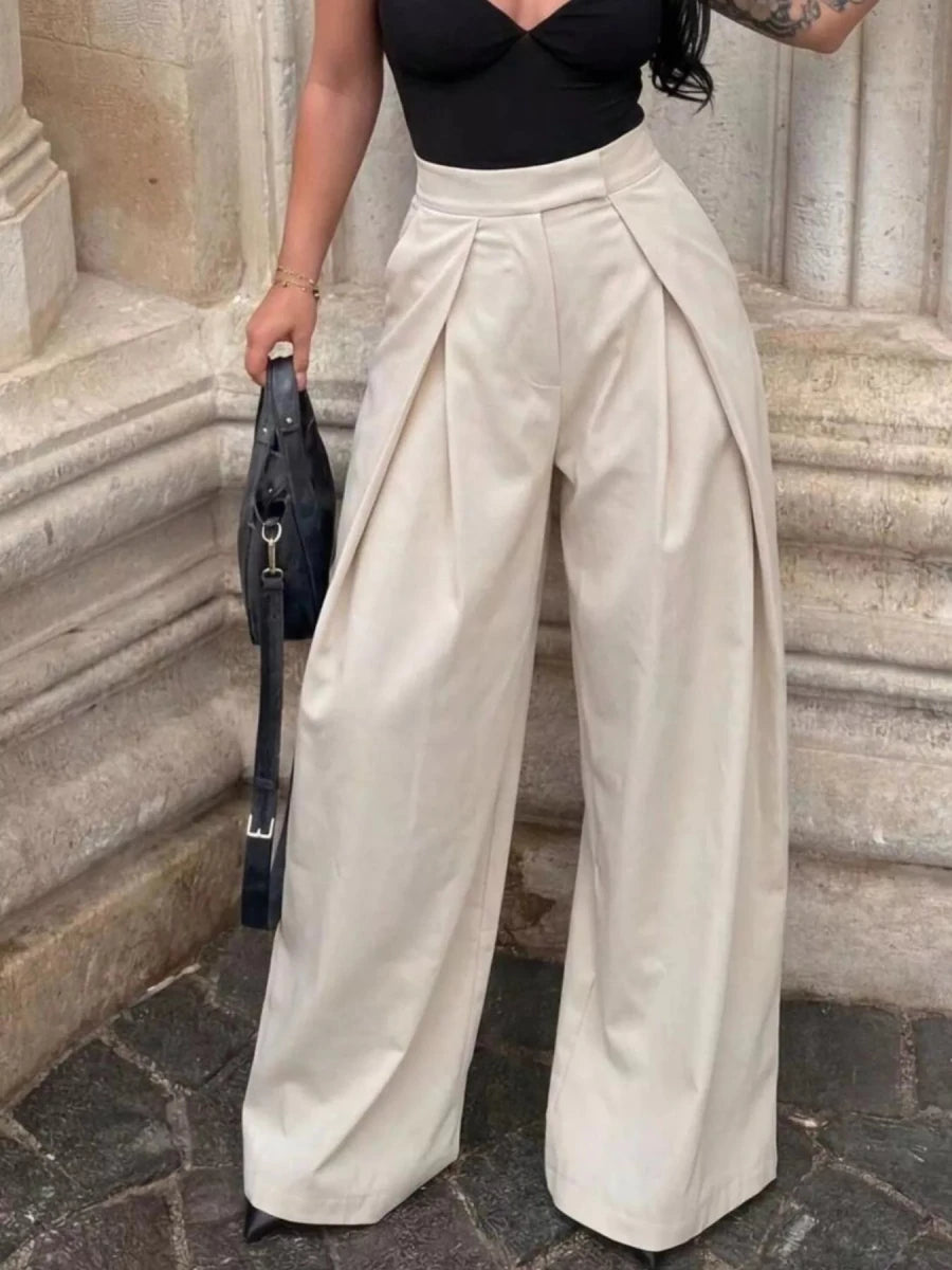 High - Waisted Pleated Wide Leg Pants - Q.B.Accessories