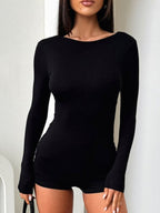 Long Sleeve Ruched Active Romper - Q.B.Accessories