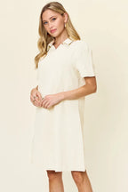 Double Take Full Size Texture Collared Neck Short Sleeve Dress - Q.B.Accessories