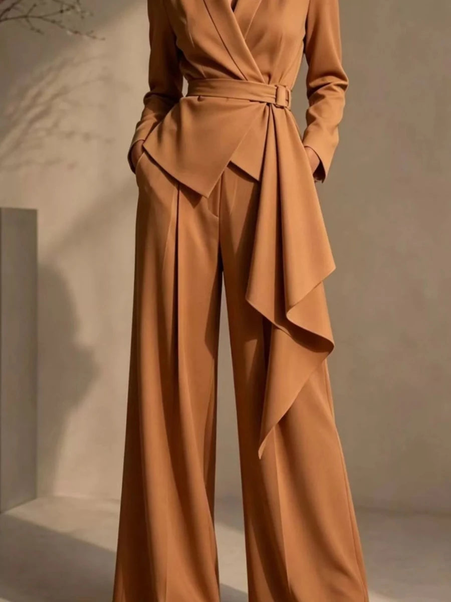 Belted Blazer & Wide-Leg Pants Set - Q.B.Accessories