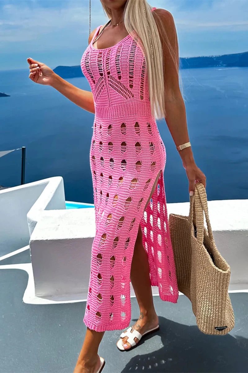 Openwork Slit Scoop Neck Sleeveless Cover Up - Q.B.Accessories