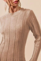 SO ME Ribbed Long Sleeve Mini Sweater Dress - Q.B.Accessories