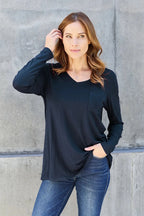Essential V - Neck Long Sleeve Top – Everyday Comfort Fit | QBA - Q.B.Accessories