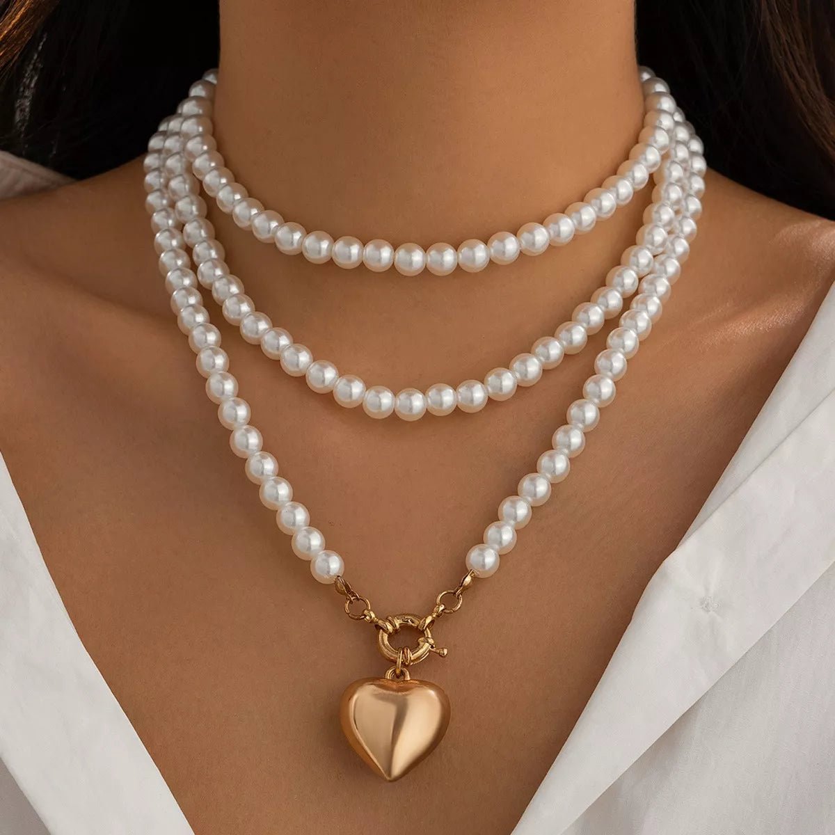 Pearl Chain Heart Necklace - Q.B.Accessories