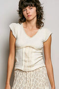 Lace Trim Textured Knit Top – Soft Feminine Style | QBA - Q.B.Accessories