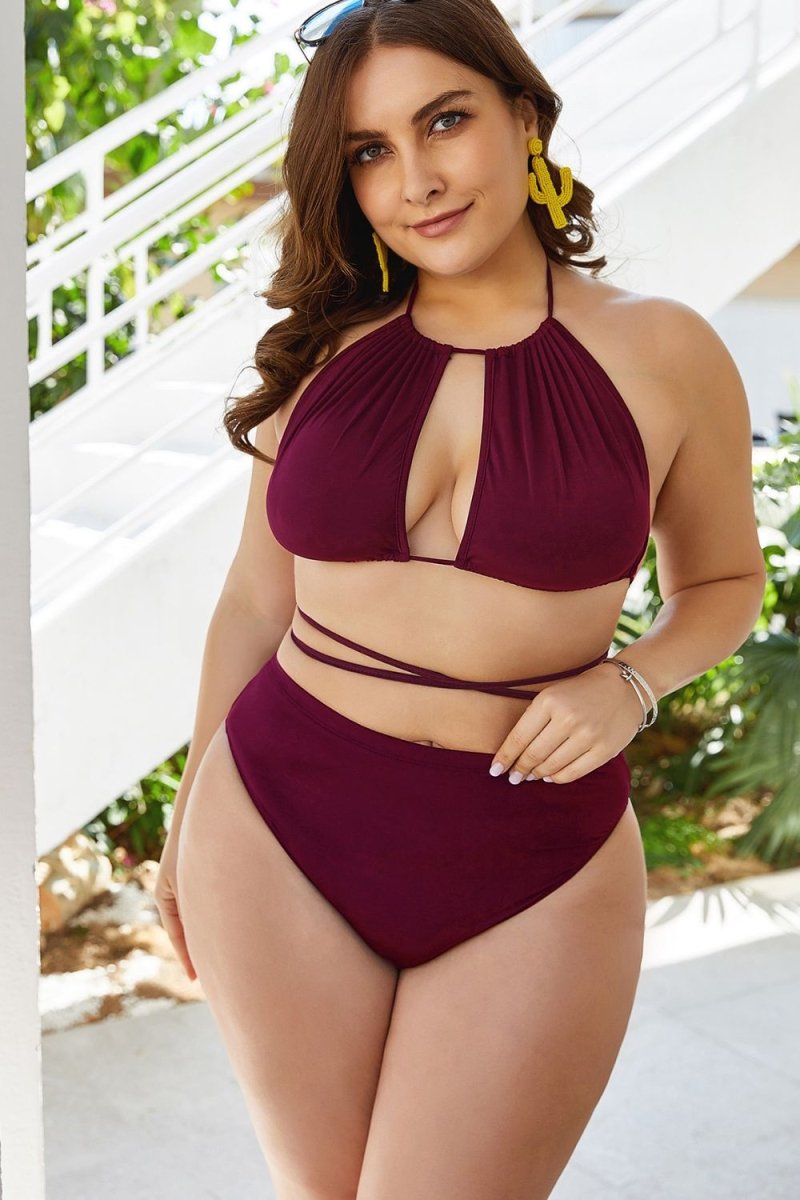 Plus Size Cutout Tied Backless Bikini Set - Q.B.Accessories