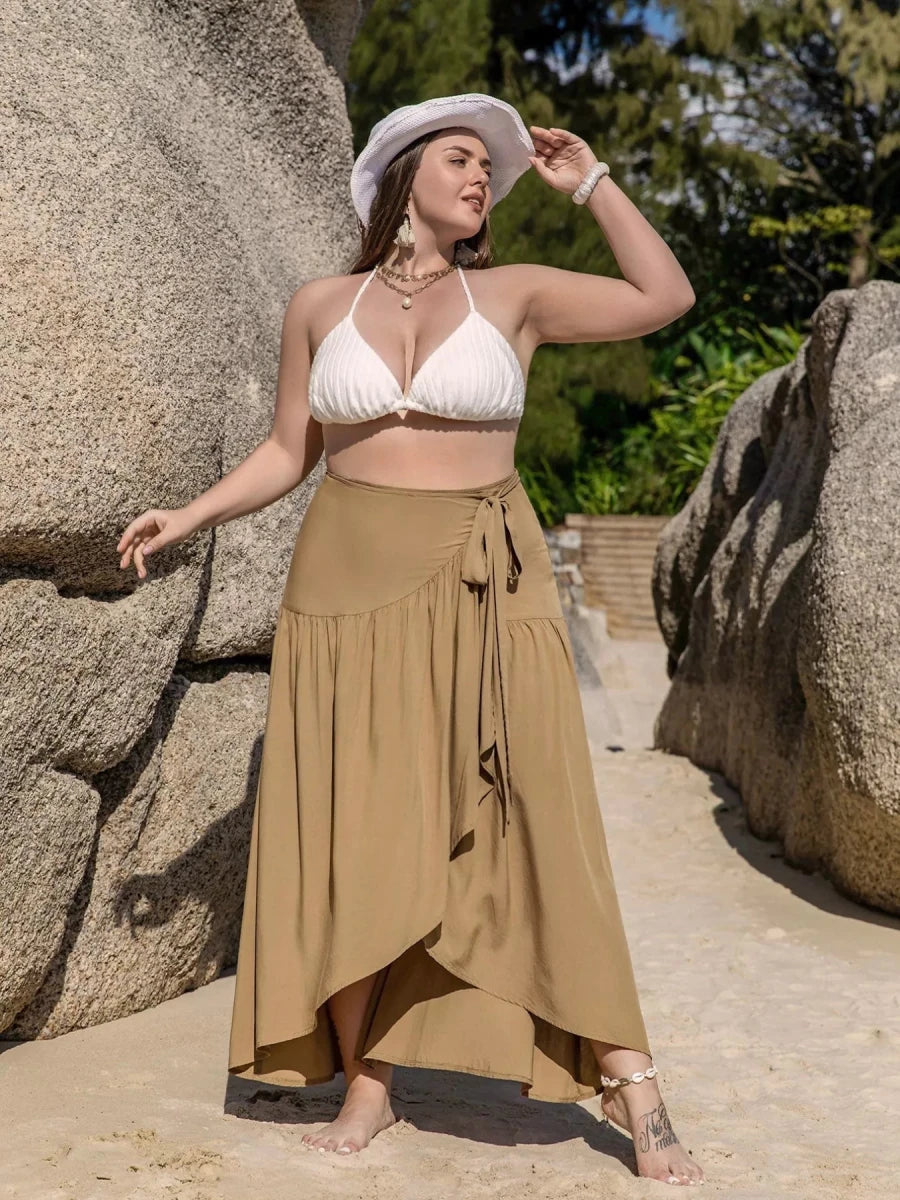Plus Size High - Low Skirt with Tie Detail - Q.B.Accessories