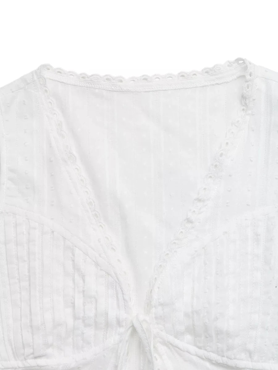 Lace Trim Tie Front Sleeveless Shirt - Q.B.Accessories