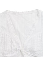 Lace Trim Tie Front Sleeveless Shirt - Q.B.Accessories