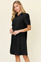Double Take Full Size Texture Collared Neck Short Sleeve Dress - Q.B.Accessories