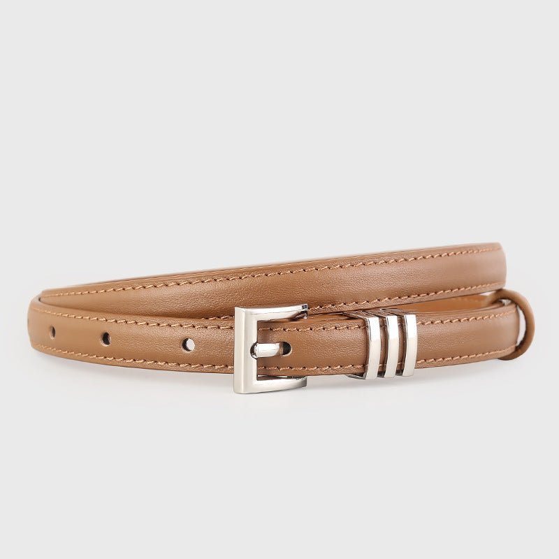 Skinny Leather Belt with Silver Buckle - Q.B.Accessories