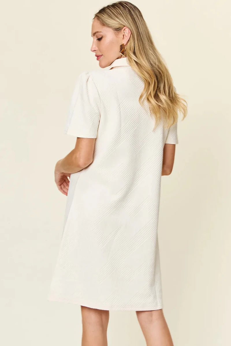 Double Take Full Size Texture Collared Neck Short Sleeve Dress - Q.B.Accessories