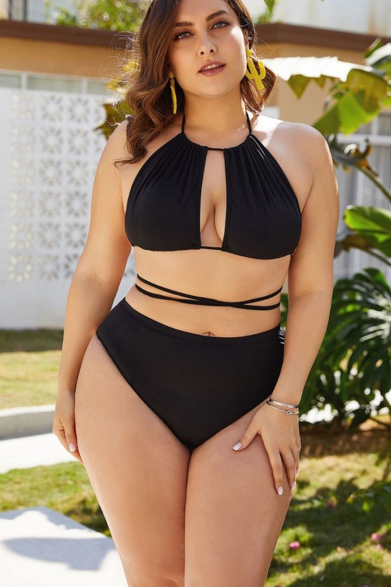 Plus Size Cutout Tied Backless Bikini Set - Q.B.Accessories