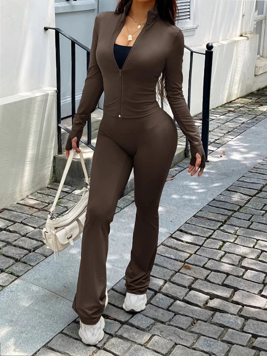 Zip Up Long Sleeve Outerwear and Pants Active Set - Q.B.Accessories