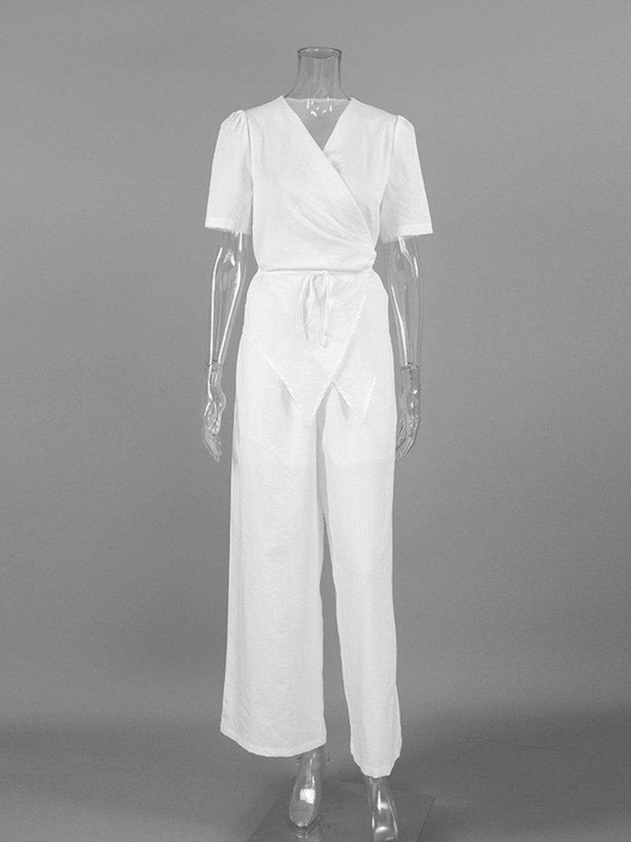Wrap Top & Wide Leg Pants Set - Q.B.Accessories