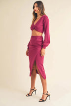 MABLE Front Twisted Knit Top and Midi Skirt Set - Q.B.Accessories