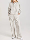 Collared Sweatshirt and High Waist Pants Active Set - Q.B.Accessories