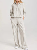 Collared Sweatshirt and High Waist Pants Active Set - Q.B.Accessories