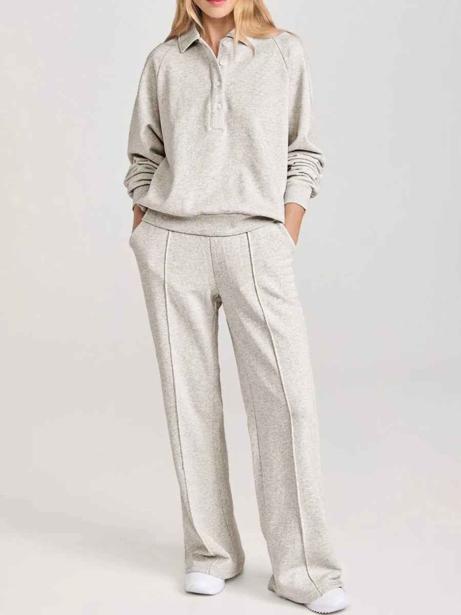 Collared Sweatshirt and High Waist Pants Active Set - Q.B.Accessories