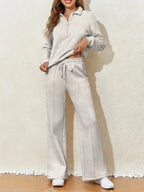 Collared Sweatshirt and High Waist Pants Active Set - Q.B.Accessories