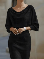 Cowl Neck Knit Bodycon Dress - Q.B.Accessories