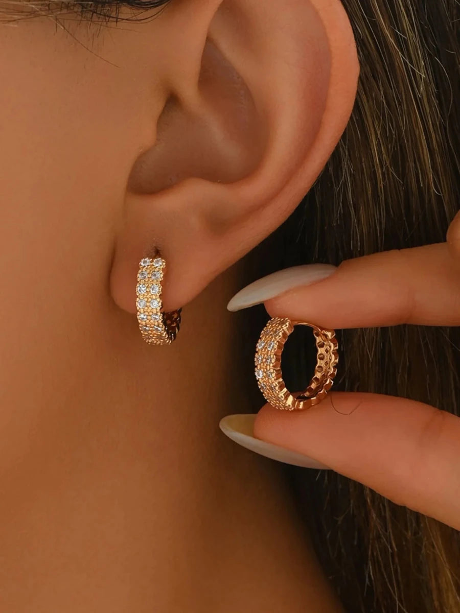 Inlaid Zircon Hoop Earrings - Q.B.Accessories