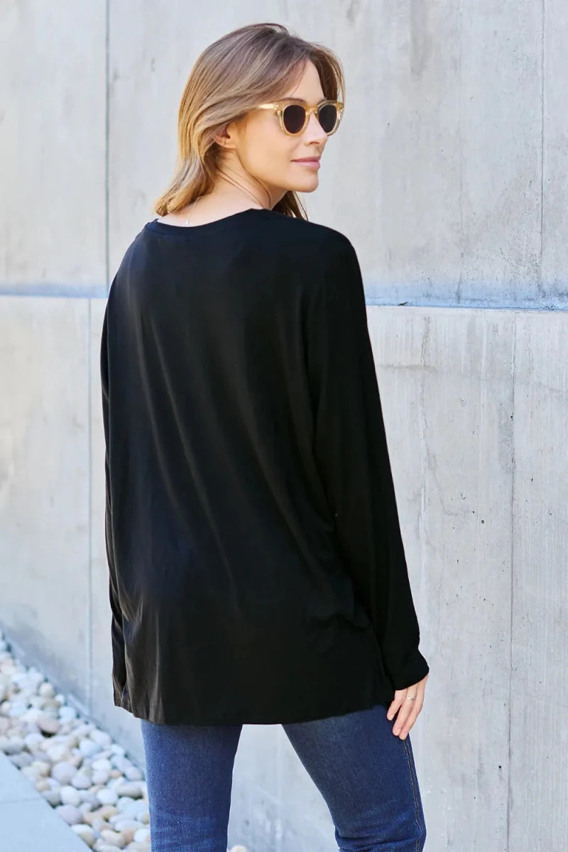 Essential V - Neck Long Sleeve Top – Everyday Comfort Fit | QBA - Q.B.Accessories