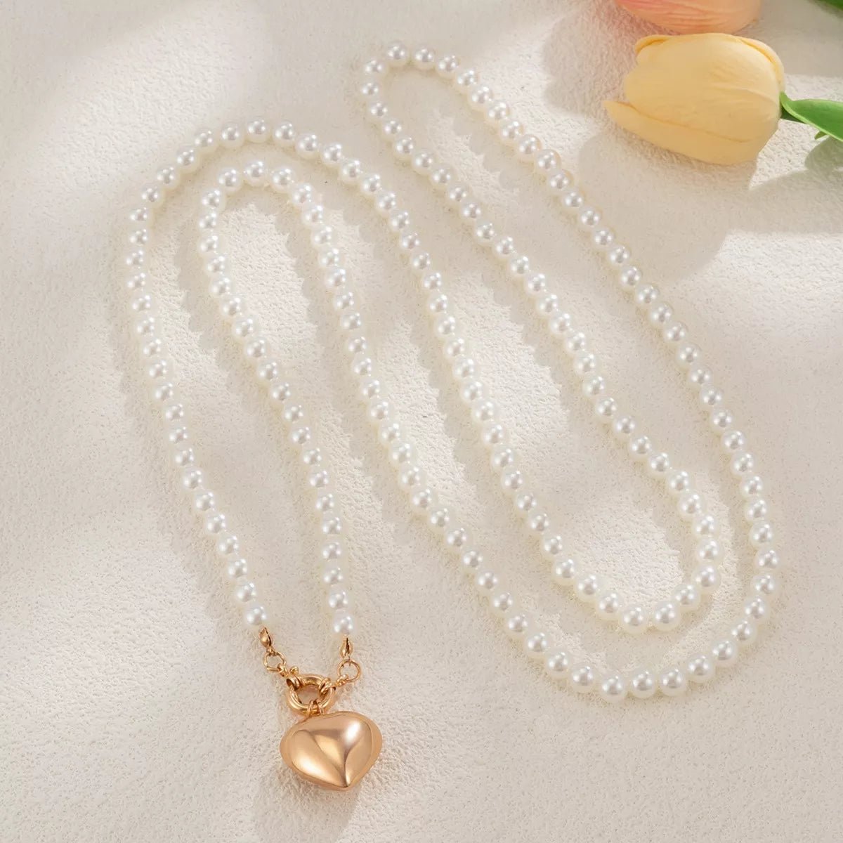 Pearl Chain Heart Necklace - Q.B.Accessories