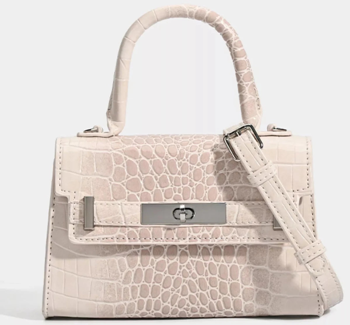 Croc-Embossed Top Handle Handbag - Q.B.Accessories