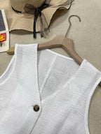 Textured Button - Down Vest - Q.B.Accessories