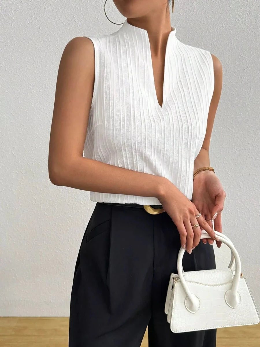 Texture Notched Sleeveless Top - Q.B.Accessories