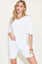 Basic Bae Full Size V - Neck Drop Shoulder T-Shirt and Shorts Set - Q.B.Accessories