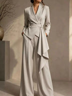Belted Blazer & Wide-Leg Pants Set - Q.B.Accessories