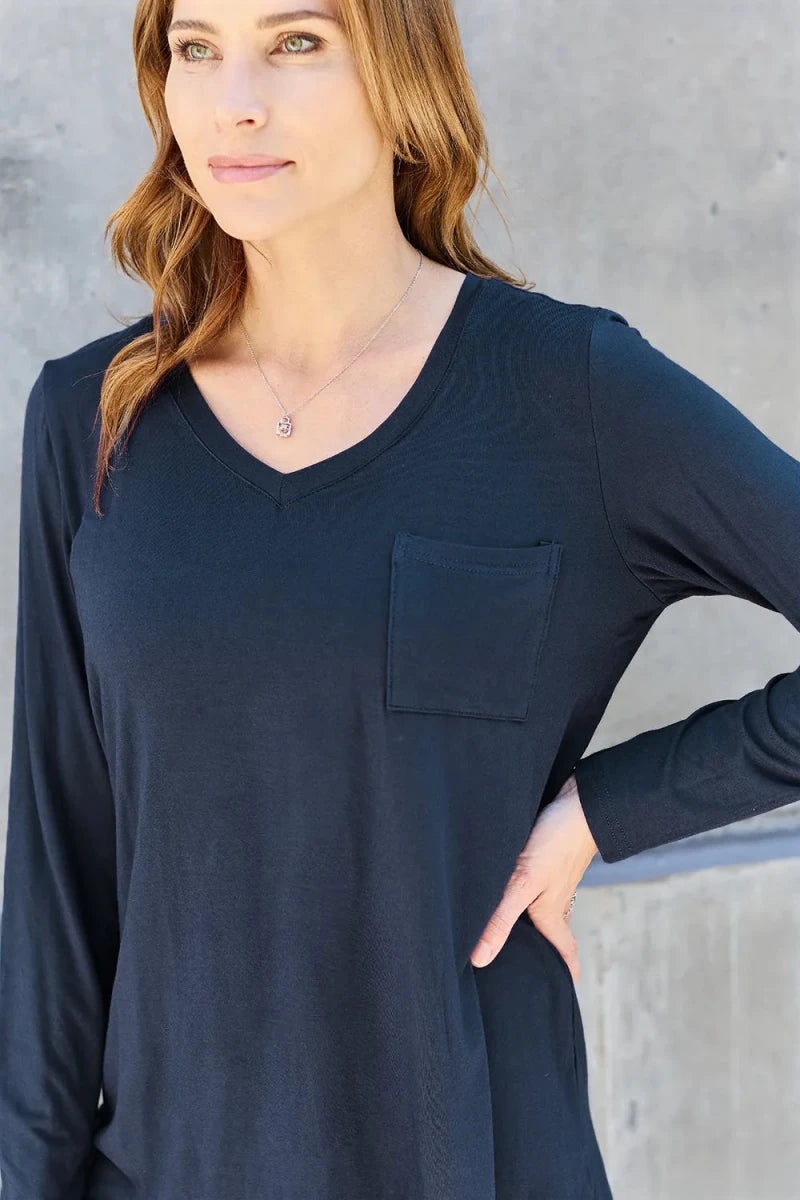 Essential V - Neck Long Sleeve Top – Everyday Comfort Fit | QBA - Q.B.Accessories