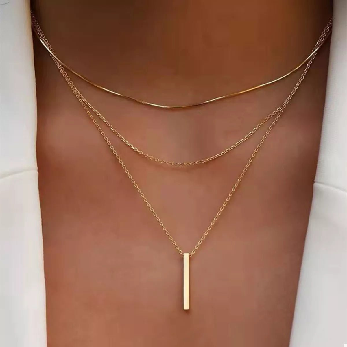 Three Layered bar pendant Necklace - Q.B.Accessories