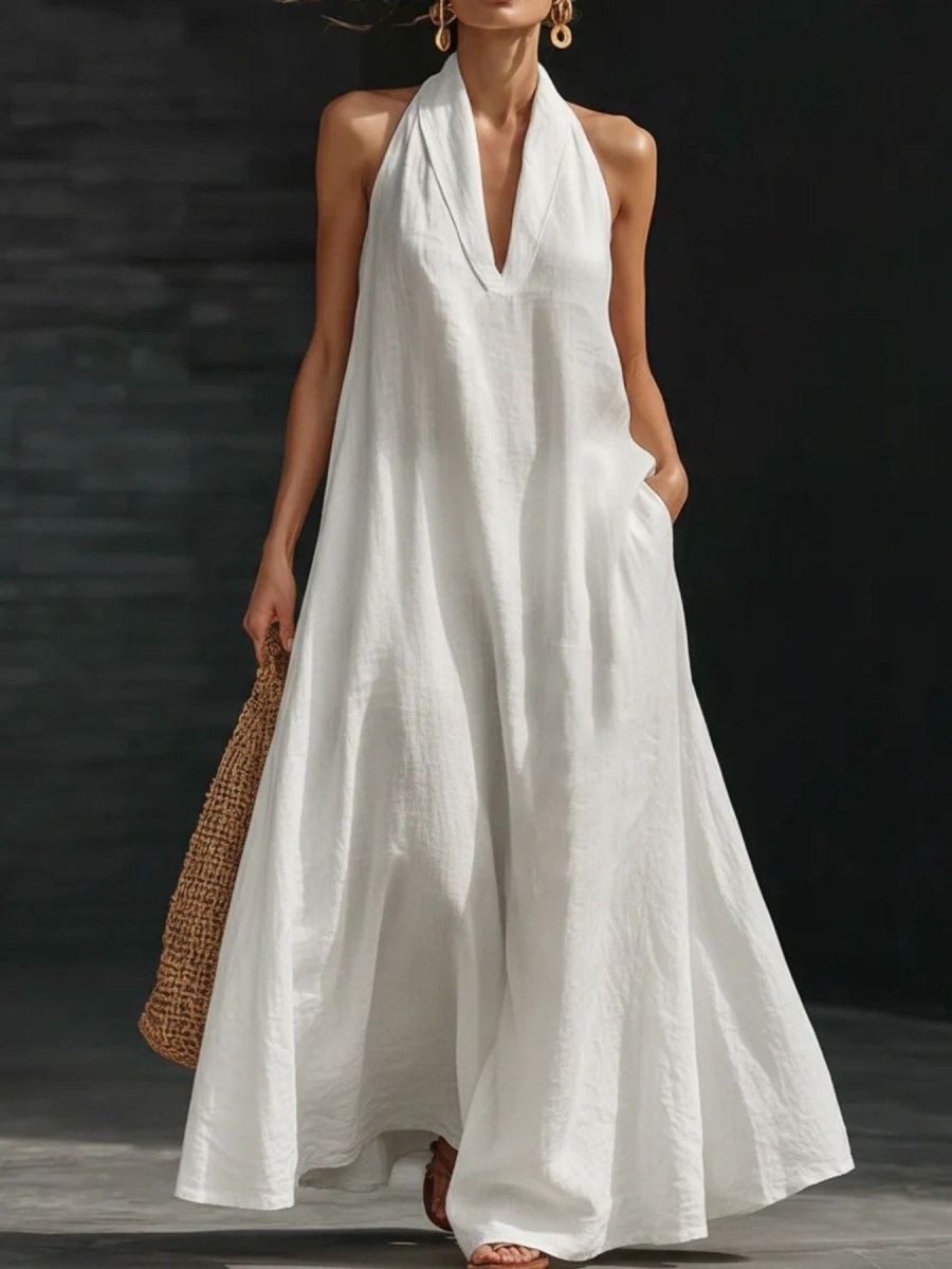 Halter Neck Maxi Dress with Pockets - Q.B.Accessories