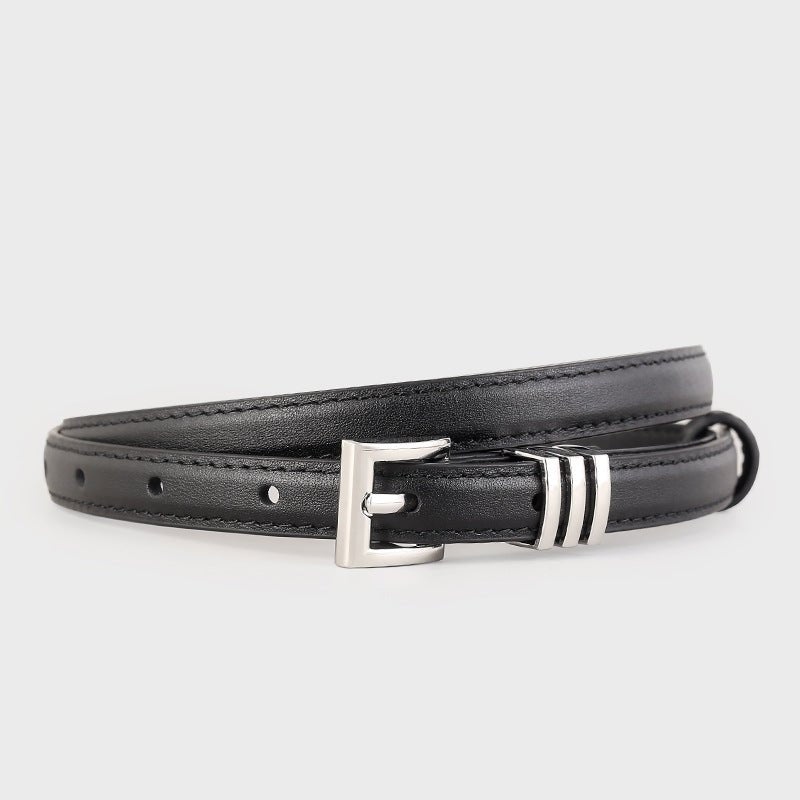 Skinny Leather Belt with Silver Buckle - Q.B.Accessories