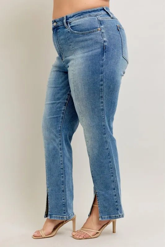 Judy Blue Full Size High Waist Vintage Wash Front Seam & Slit Straight Plus Size - Q.B.Accessories