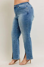 Judy Blue Full Size High Waist Vintage Wash Front Seam & Slit Straight Plus Size - Q.B.Accessories