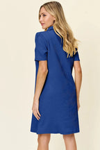 Double Take Full Size Texture Collared Neck Short Sleeve Dress - Q.B.Accessories