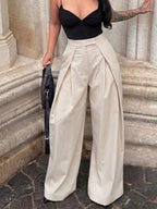 High - Waisted Pleated Wide Leg Pants - Q.B.Accessories