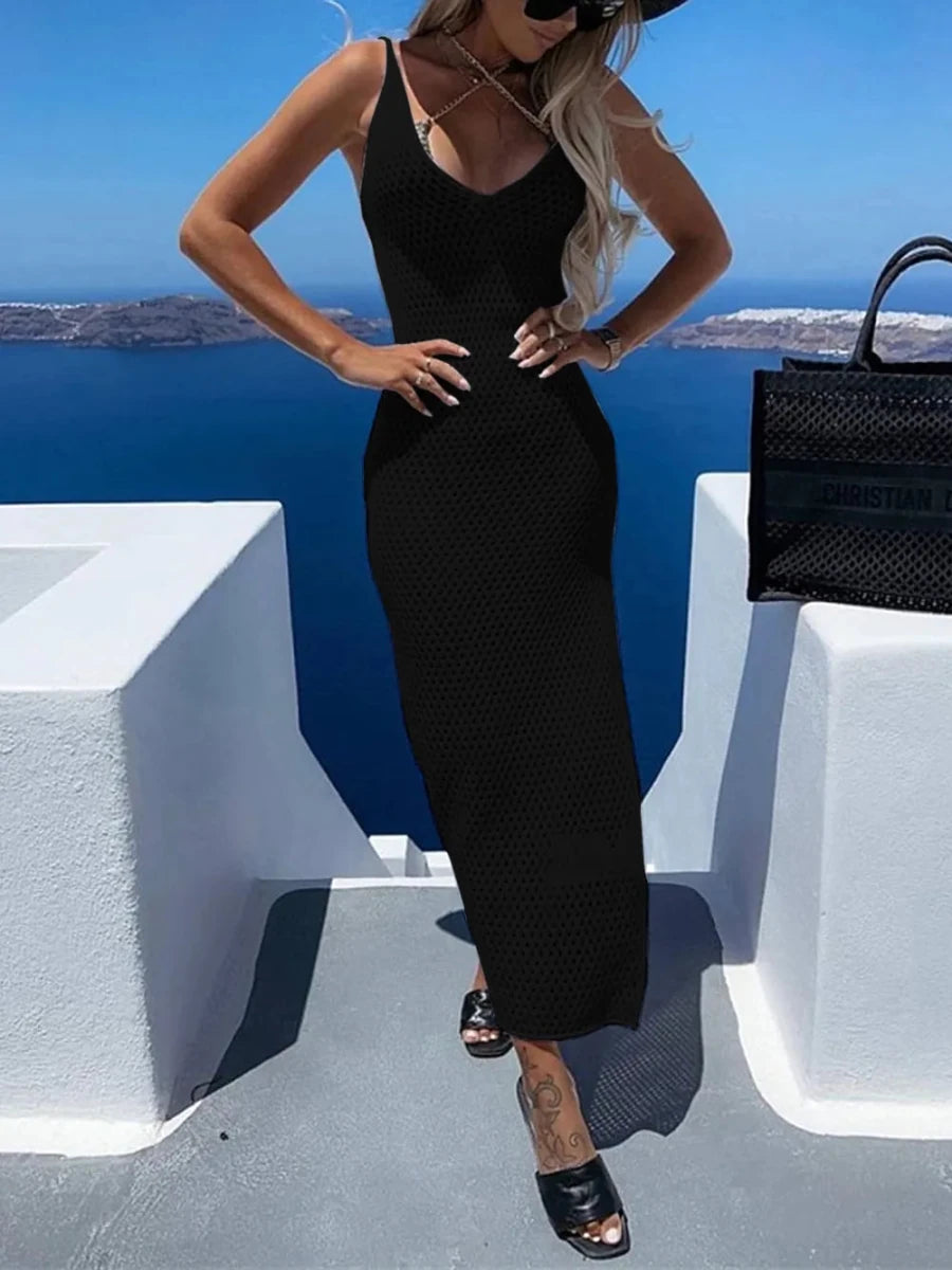 Slit Openwork V - Neck Sleeveless Cover Up - Q.B.Accessories